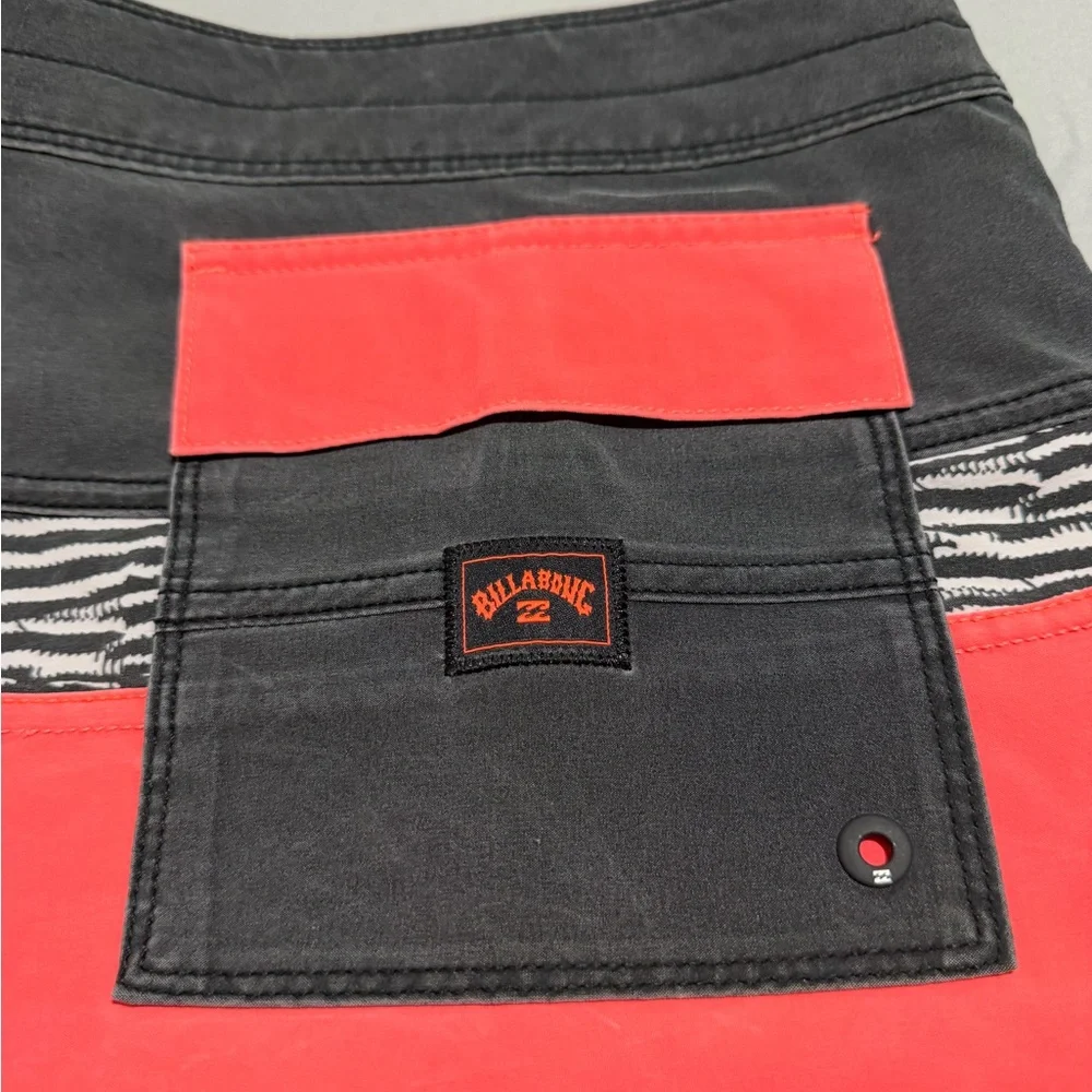 Billabong Skateboard Swim Trunks, Drawstring, Pink/Grey, Men's 36‎ #1154